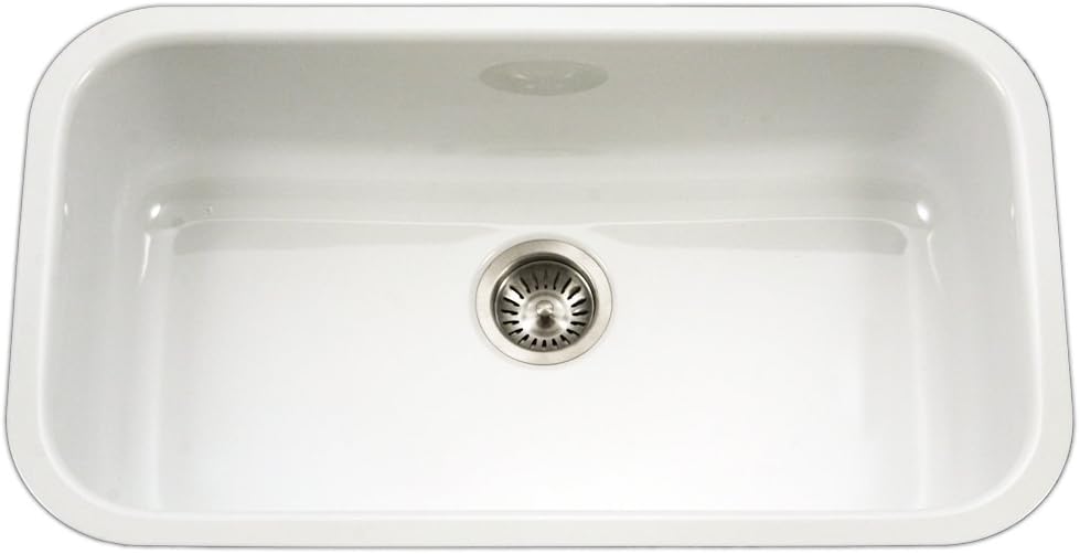 Houzer Porcelain Enamel Stainless Steel Porcela Series - Undermount Single Bowl Kitchen Sink, Durable, Sleek, and Stylish Large Sink, Ideal for Home or Apartment - PCG-3600 WH