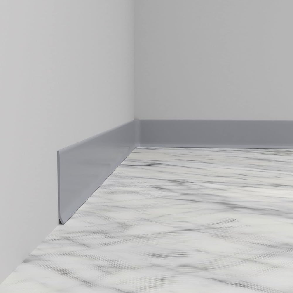 Flexible Wall Baseboard Molding Trim, 6 inch Self-Adhesive Vinyl Floor Base, Peel and Stick Rubber Base Moulding(Grey, 60ft)