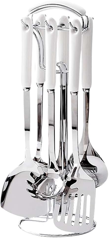 CSCDD Ceramic Handles Cooking Tool Set Steel Kitchen Utensils Set of cookers Shovels Spoons Strainer(D)