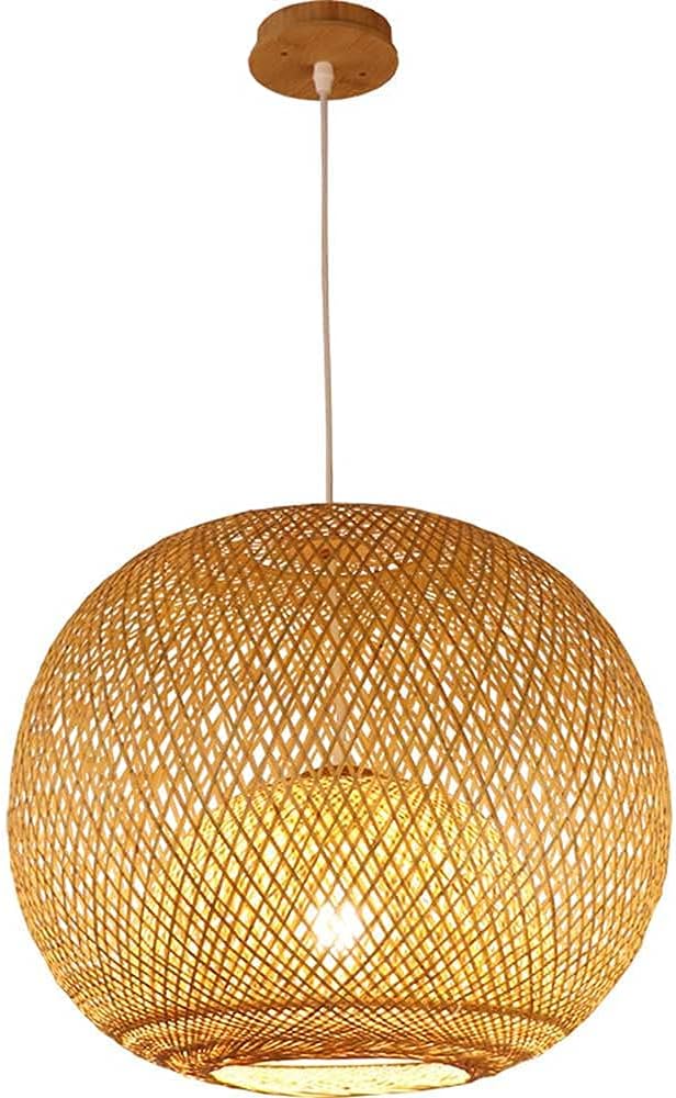 Handwoven Cage Pendant Lamp Creative Woven Bamboo Shade Chandelier for Restaurant, Kitchen Island, Dining Living Room, Chinese Style Tea Room Restaurant Hanging Bird Cage Lamps