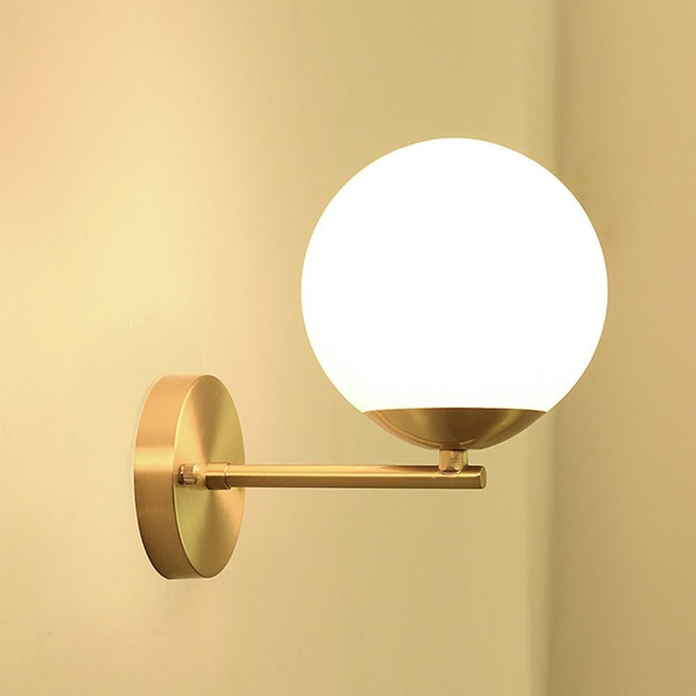 Full Copper Wall Lamp Nordic Bedroom Bedside Lamp Wall Sconces, Glass Ball LED Wall Light Fixtures Bedroom Beside Mirror Nordic Modern Wall Lamp (Color : B)