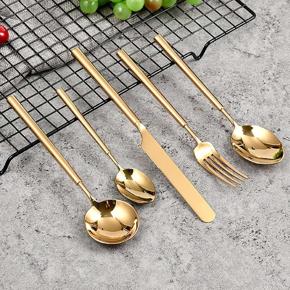 Gold Flatware Silverware Cutlery Sets For 10, Unique Modern 50 Piece Stainless Steel Dinnerware Tableware Utensils Sets Knives/Forks/Spoons for Home Kitchen Restaurant Wedding Dishwasher Safe