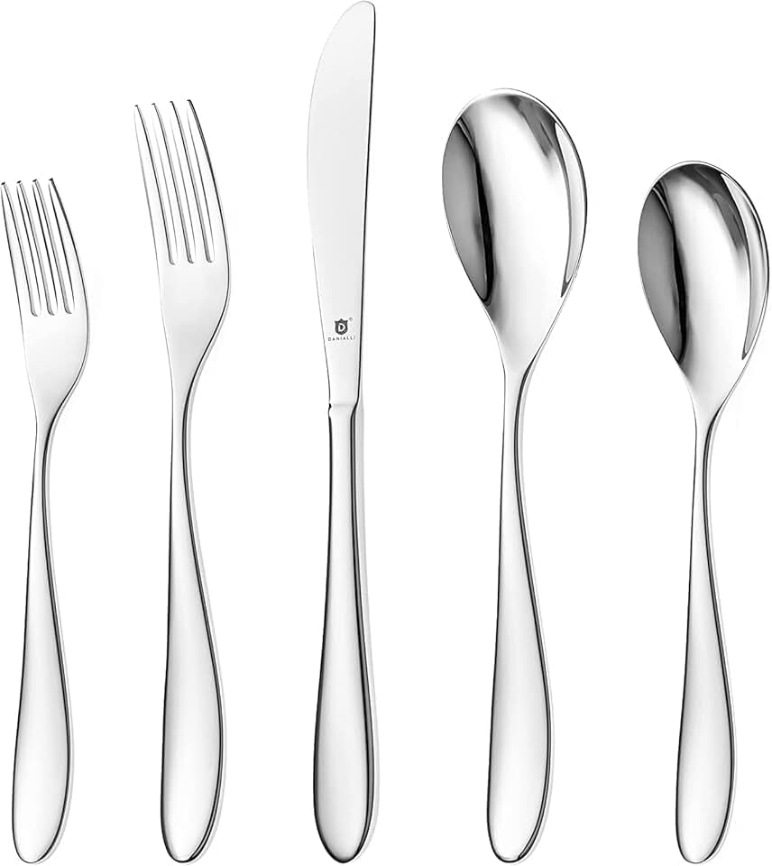 DANIALLI Modern Marettimo Silverware Set - 18/10 Stainless Steel Flatware for Elegant Dining - Dishwasher Safe Cutlery (80-Piece)
