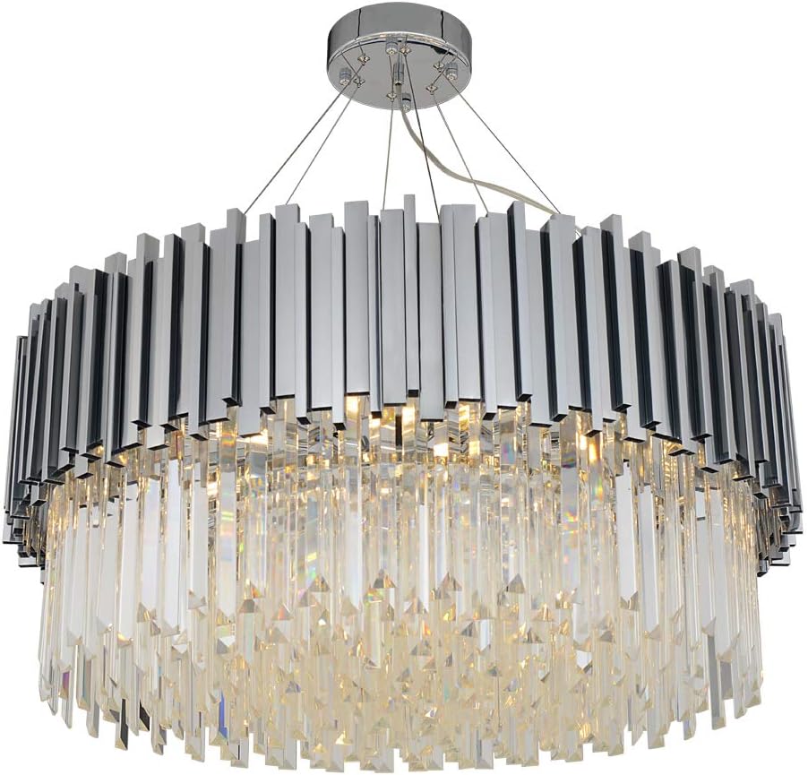 Lighting Chrome Crystal Chandelier 9-Light Modern Luxury Hanging Lamp 23.62