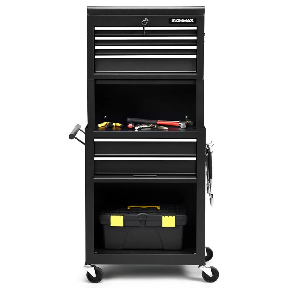 Resenkos Tool Box, Removable Cabinet Storage Tool Chest,6-Drawer Tool Chest with Heightening Cabinet-Black