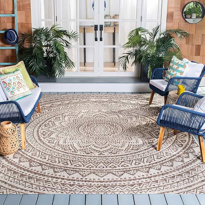 SAFAVIEH Courtyard Collection Area Rug - 9' Square, Light Beige & Light Brown, Non-Shedding & Easy Care, Indoor/Outdoor & Washable-Ideal for Patio, Backyard, Mudroom (CY8734-36312)