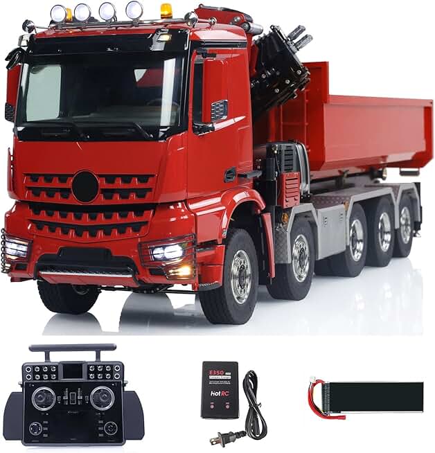 1/14 10X10 RC Hydraulic Crane Dump Truck 9-Way Reversing Valve Full Dumper Lorry Car Rear Axle Lifting Light Sound System Motor Servo ESC
