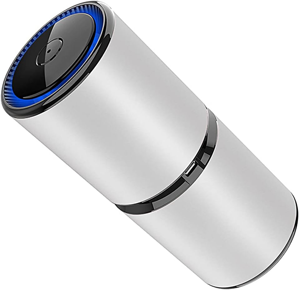 Portable car air Purifier, Vertical air Tube Design, with Large air Volume and More efficient Purification Efficiency (Silver)