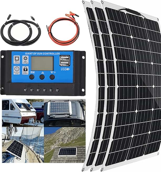 Solar Panel Kit(150w/300w/450w/600w), 40a Charge Controller, 12v Battery Energy Charging, Easy Installation, For Boat, Car, House, Garden, Shed,450W