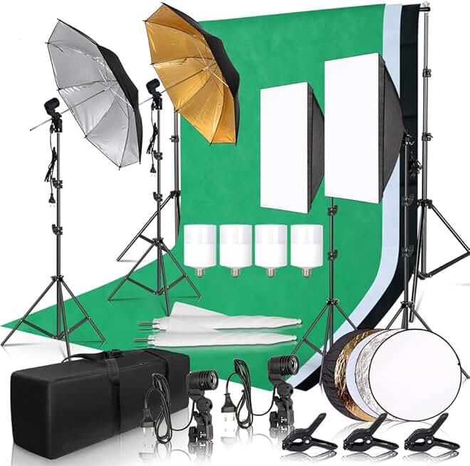 MADALIANO Photography Photo Studio Softbox Lighting Kit with 2.6x3m Background Frame 3pcs Backdrops Tripod Stand Reflector Board