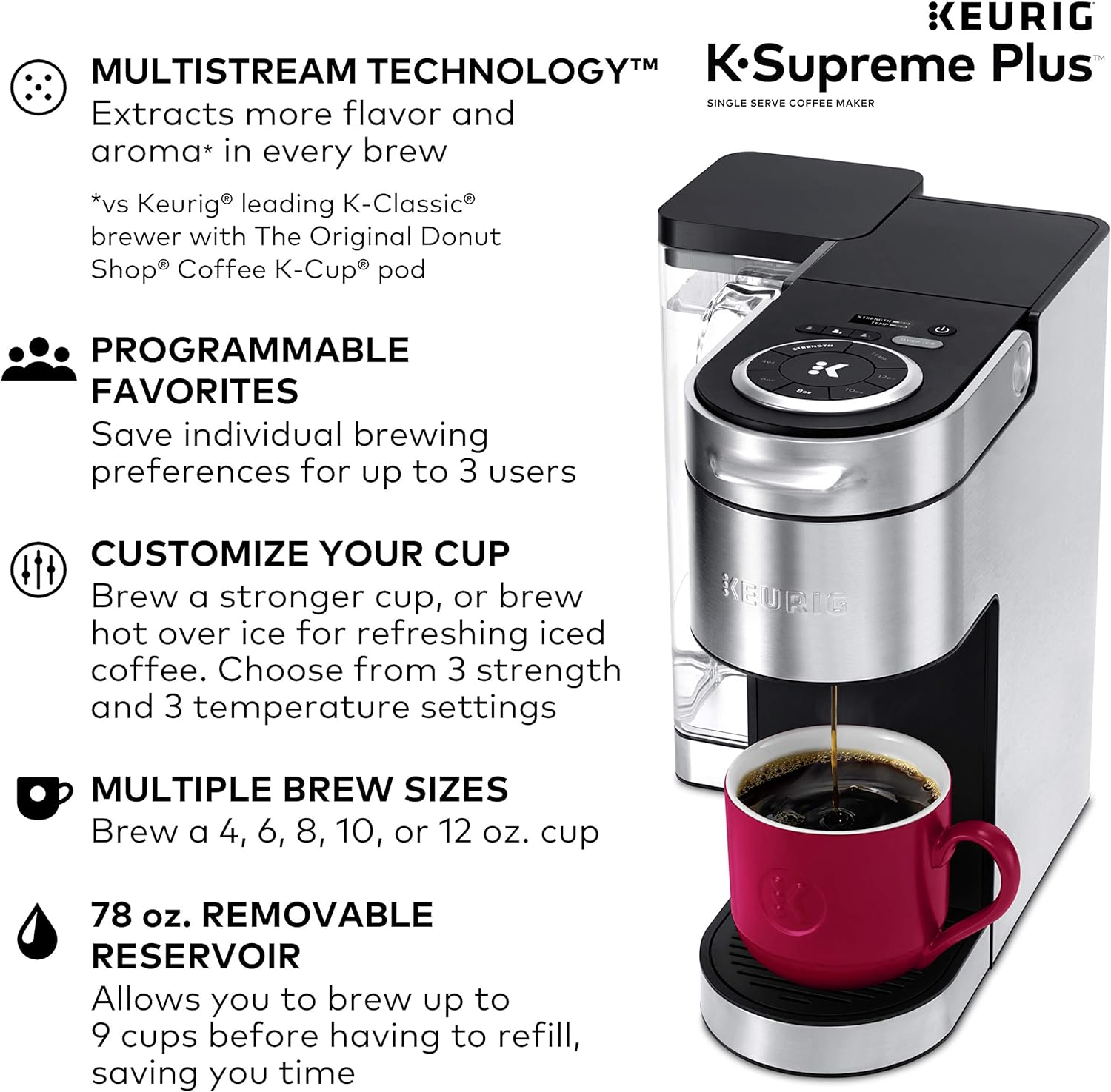 Keurig K-Supreme Plus Single Serve K-Cup Pod Coffee Maker, MultiStream Technology, Stainless Steel