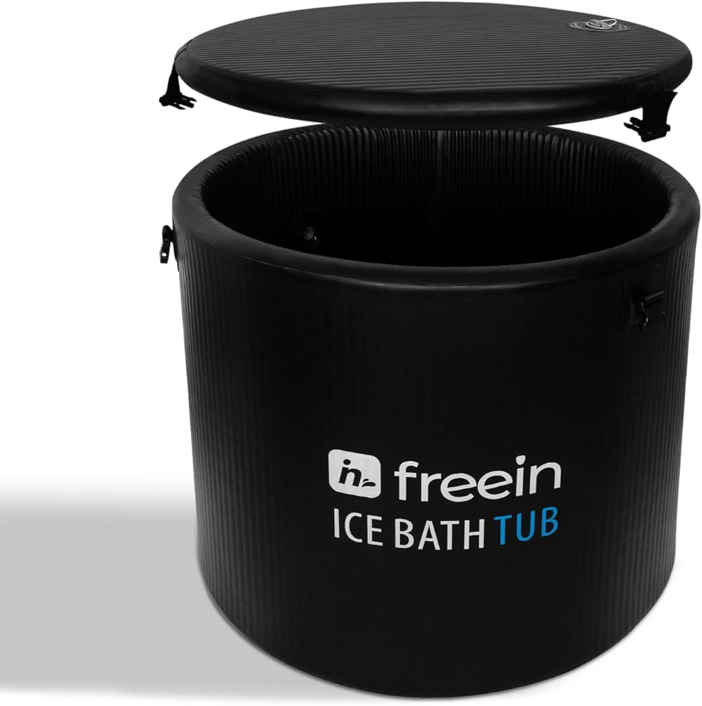 Freein Inflatable Portable Ice Bath Barrel Pro Foldable Freestanding Bathtub With Protective Top Lid 35
