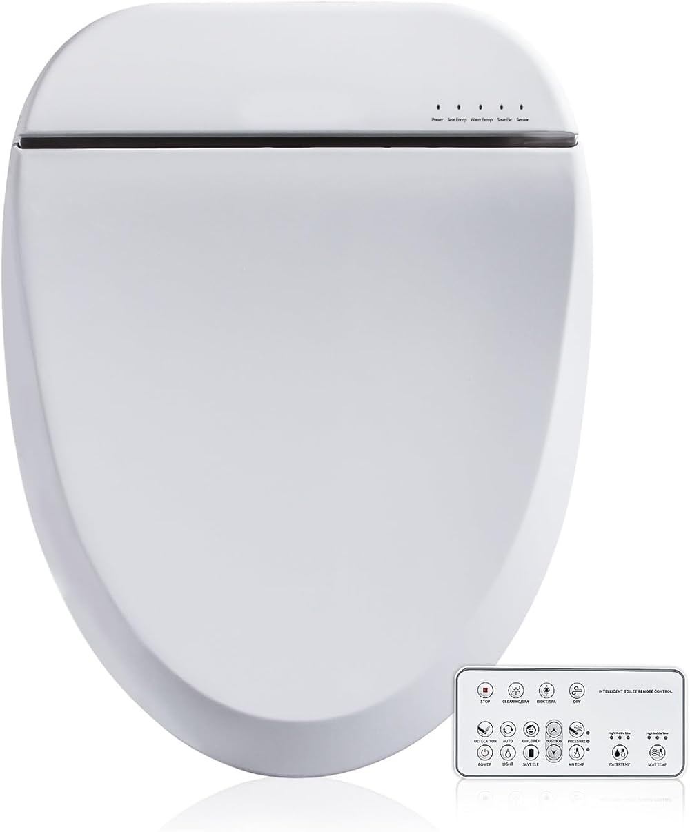 ZMJH Bidet Toilet Seat, Electric Smart Heated Seat with Slow Closes, Vortex Wash, Warm Dryer, Rear and Front Wash, Warm Water, Remote Control, and Night Light, White, A102S-W (Elongated)
