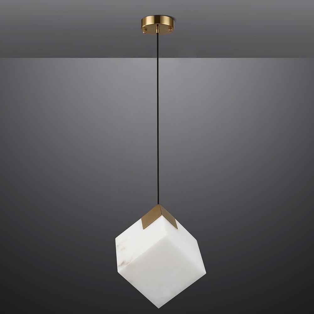 Natural Alabaster Pendant Lights Kitchen Island Modern Marble Small Light Fixture for Bedroom Living Room Bathroom Bedside(Dimmable Bulbs Included)