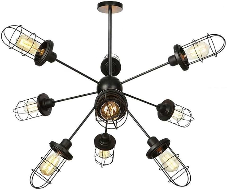 E27 Black Spider Light Industrial Rustic Chandeliers Sputnik Chandelier Farmhouse Lighting Chandelier Modern Chic Industrial Dining(9 12 15 18 21 Lights)-Black 9