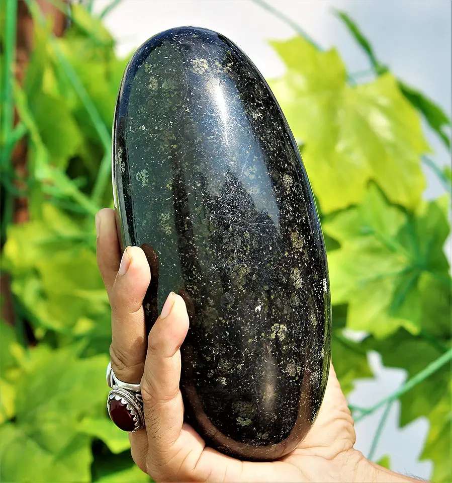 Polished Natural Black Nuummite Crystal Quartz Chakras Healing Metaphysical Large Stone Lingam (185mm) Meditation Feng Shui Aura Indoor Shivling