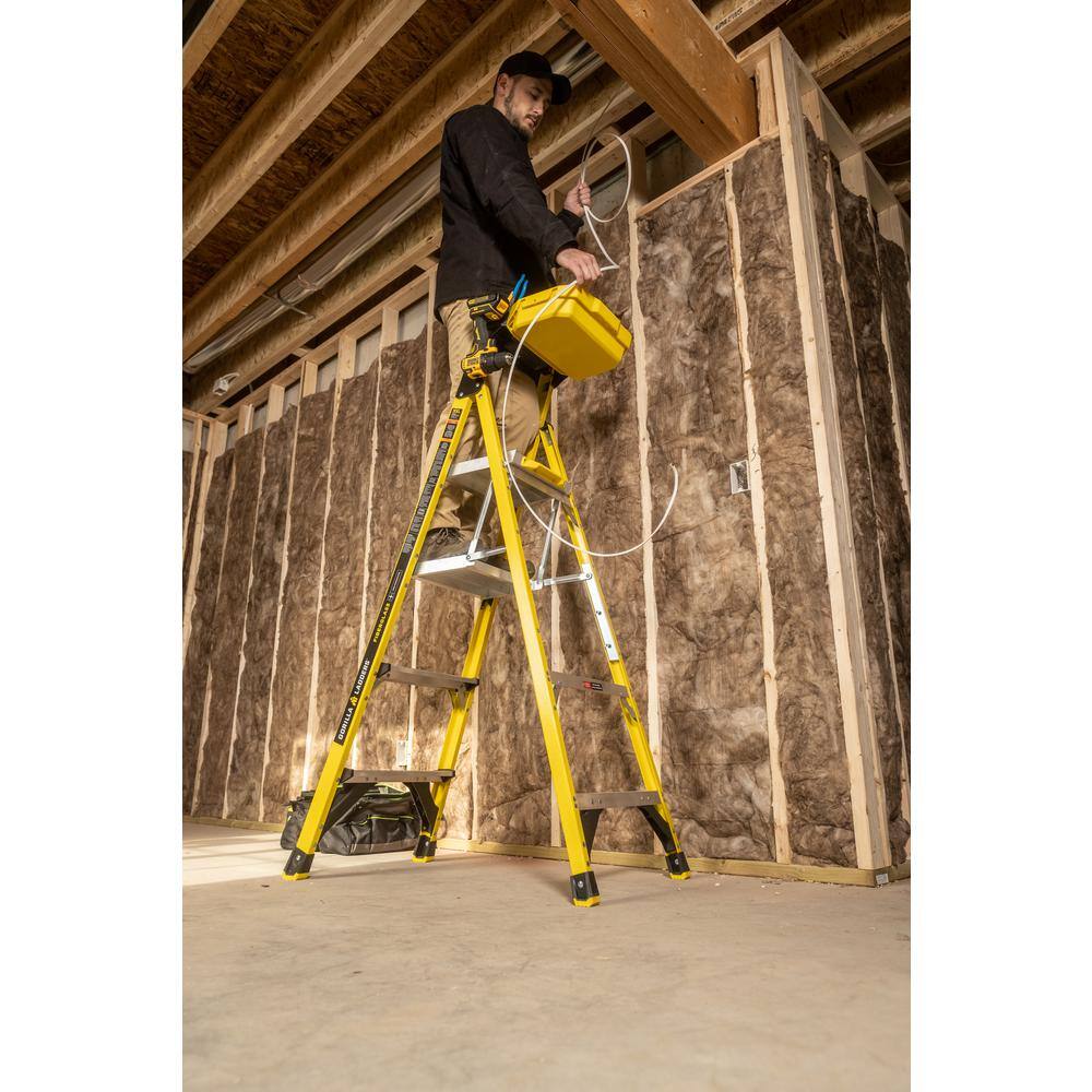 Gorilla Ladders GLXF-5B 5.5 ft. Fiberglass Dual Platform Step Ladder with Project Bucket (10 ft. Reach), 300 lbs. Capacity Type IA Duty Rating