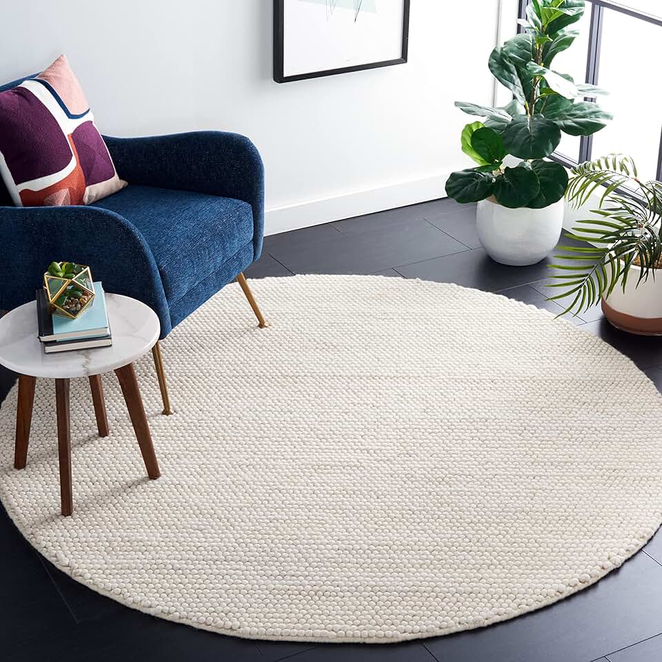 SAFAVIEH Natura Collection 6' Round Ivory NAT620A Handmade Wool Entryway Foyer Living Room Bedroom Area Rug