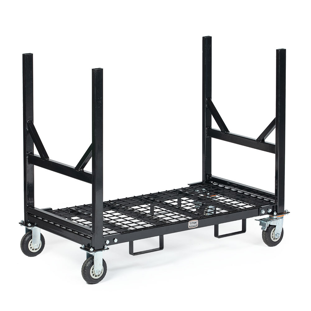 Titan Attachments Mobile Industrial Bar Cradle Cart, Heavy-Duty Rolling Platform Base with Fork Pockets and Locking Caster Wheels, 2,500 LB Capacity, Mobile Roller Dolly