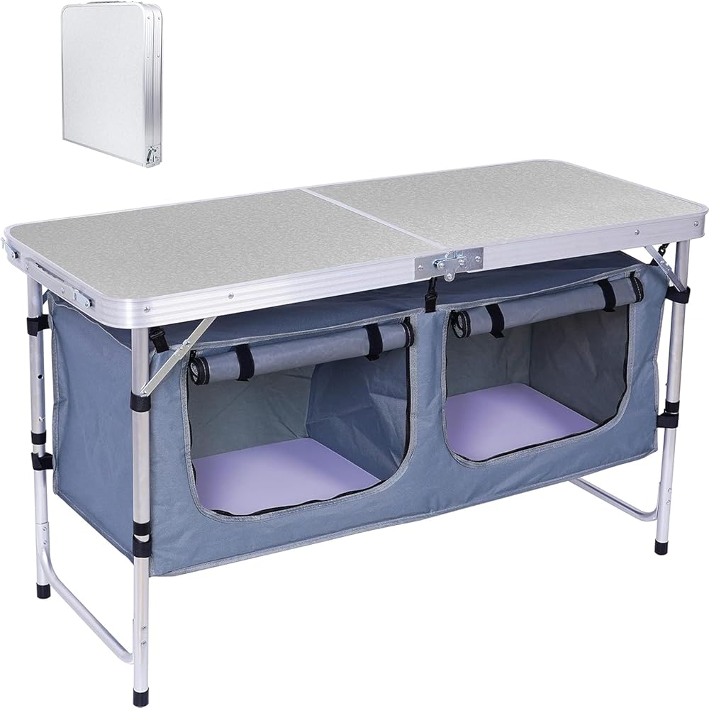 Nice C 1-Set Beach Chair with Umbrella + Height Adjustable Camping Table