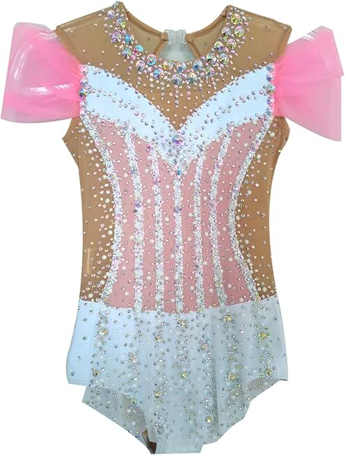 Girls' and Adults' Pink and White Artistic Gymnastics Dress Professional Customized Competition Dress