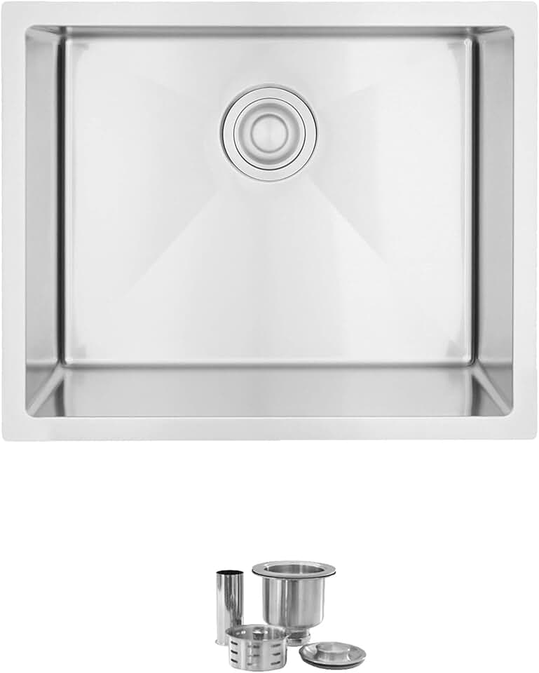 STYLISH 22 inch x 18 inch Stainless Steel Single Bowl Top mount or Undermount 18 Gauge 10mm-Radius Corners Laundry and Utility Sink with Luxury Basket Strainer, S-320T
