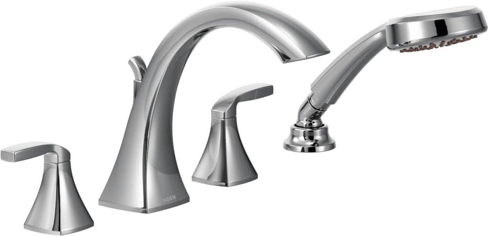 Moen T694 Voss Two-Handle Deck Mount Roman Tub Faucet Trim Kit with Single Function Handshower, Valve Required, Chrome