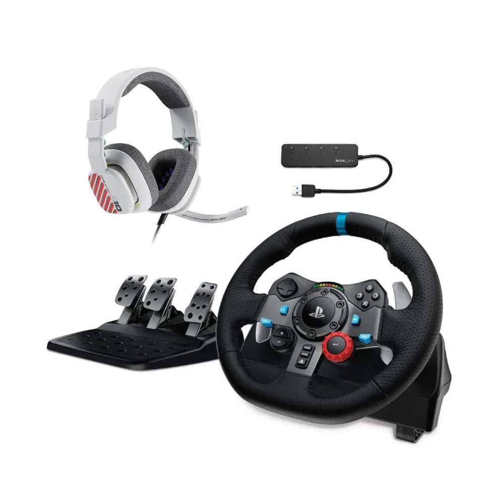 Logitech G29 Driving Force Racing Wheel and Floor Pedals with Headset Bundle