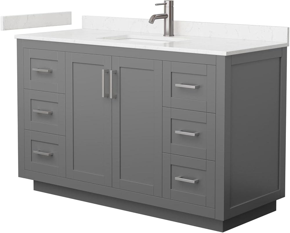Wyndham Collection Miranda 54 Inch Single Bathroom Vanity in Dark Gray, Light-Vein Carrara Cultured Marble Countertop, Undermount Square Sink, Brushed Nickel Trim