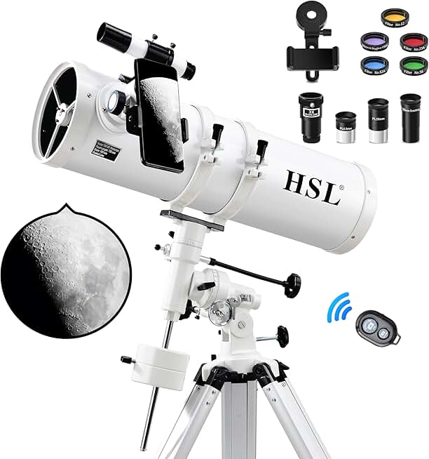 HSL 150EQ Astronomical Reflector Telescope for Adults high Powered,150mm Aperture Professional Telescopes for Adults Astronomy,Comes with 5 Color Filters Set and 3X Barlow Lens