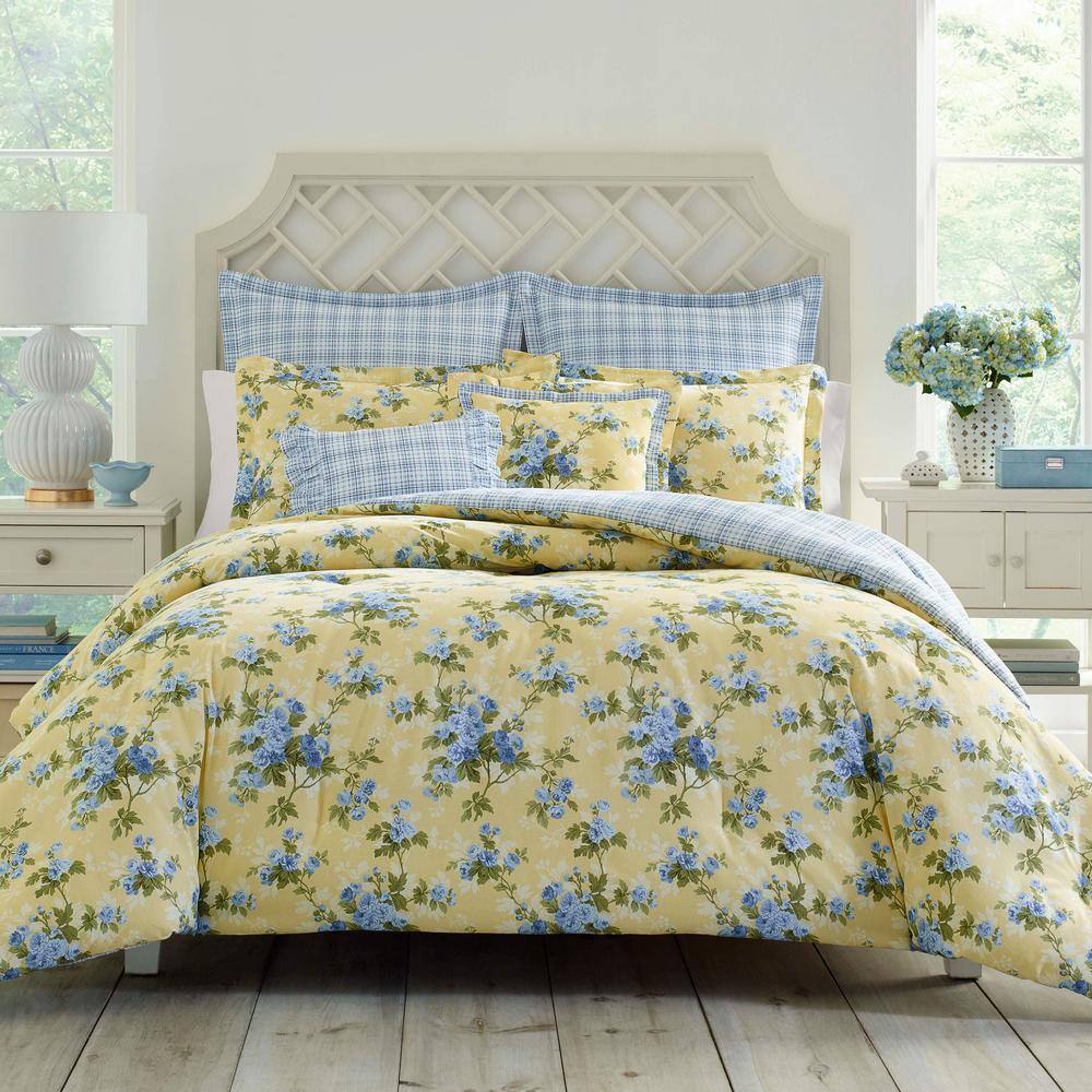 Laura Ashley Cassidy 7-Piece Yellow Floral Cotton King Comforter Set