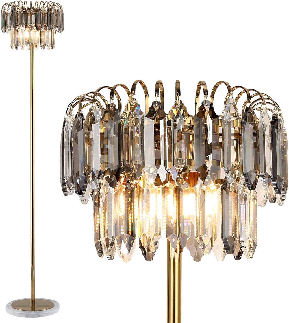 Crystal Floor Lamp, Elegant Standing Lamp, Modern K9 Crystal Floor Lamps with On/Off Foot Switch for Living Room, Bedroom, Dresser and Office