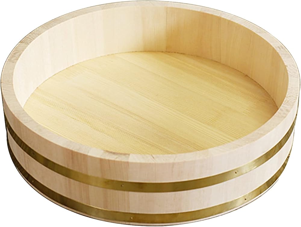 Japanese Wooden Sushi Rice Bowl - Sushi Rice Mixing Tub with Copper Bands for Home Kitchen Restaurant,48cm/19in