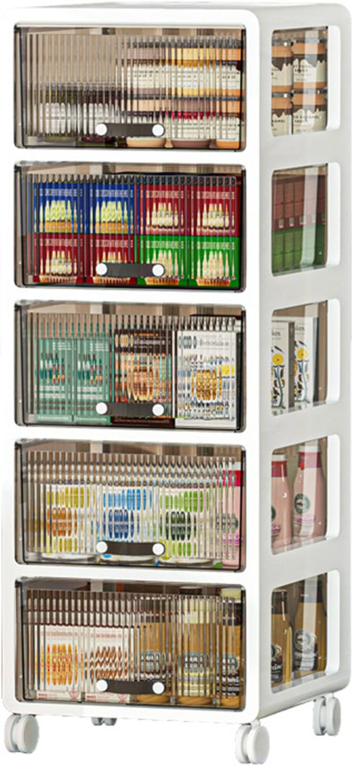 5-Tier Storage Cabinet with Clear Drawers and Casters, 43inch Tall Cabinets for Garage, Home Office, Pantry, Bedroom, Kitchen, Living Room, Bathroom, Laundry Room