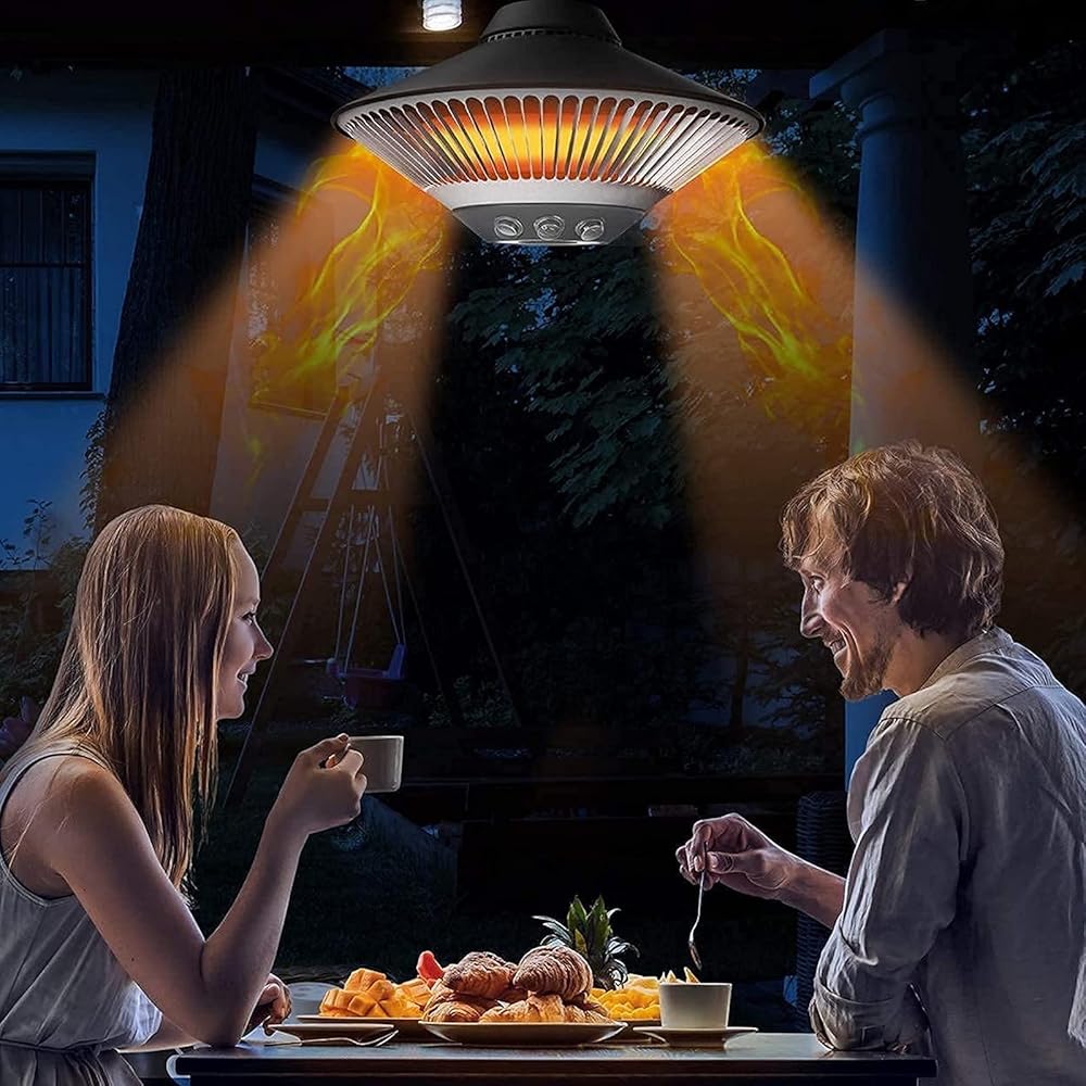 1500W Hanging Patio Heater, Outdoor Electric Heater with LED Light, LED Light 3 Colors Adjustable, for Courtyard, Balcony and Gazebo