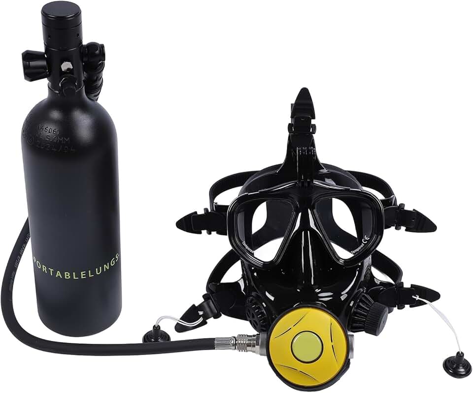 Scuba Tank with Sub Mask, Mini Scuba Tank 1L, Small Scuba Tank with Full Face Diving Goggle, Simple Breathing Diving Equipment, Diving Tanks for Shallow Water Diving