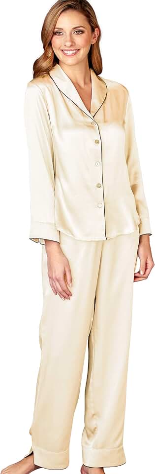Women's 100% Mulberry Silk Pajama Set, Relaxed Fit PJs, Natalya Collection