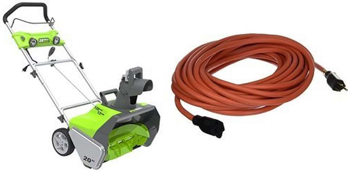 GreenWorks 2600202 13 Amp 20-Inch Corded Snow Thrower With Light Kit and Extension Cord