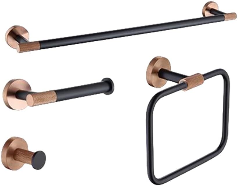 Rose Gold Matte Black Stainless Steel Bathroom Hardware Towel Holder Roll Holder Toilet Brush Holder Bathroom Set,4 Pieces Set B