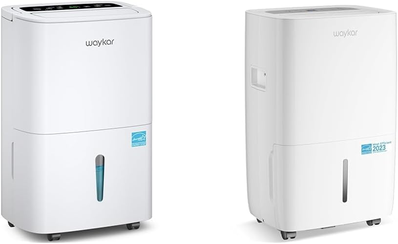 Waykar 150 & 120 Pint Dehumidifiers for 7,000 & 6,000 Sq Ft Spaces with Drain Hoses and Water Tanks