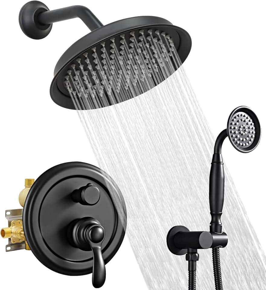 Matte-Black Vintage Shower-Faucet Sets, Antique Brass Shower System, Wall Mounted, 9