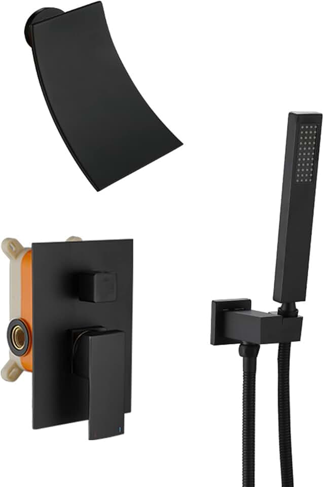 Shower Mixer, Shower Mixer Set Wall Mounted Waterfall Hot and Cold Concealed Shower Mixer Brass Handheld Shower Multifunction Shower Mixer Set Bathroom