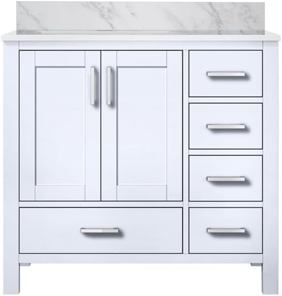 Jacques 36 in. W x 22 in. D Left Offset White Bath Vanity and Carrara Marble Top