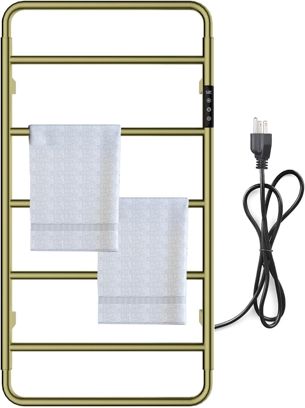 Heated Towel Warmer Bathroom Towel Rack Towel Warmer 5 Bars Wall Mounted Heated Towel Racks for Bathroom Plug-in/Hardwired, 304 Stainless Steel Hot Towel Rack with Timer AL202 Set (Brushed Gold)