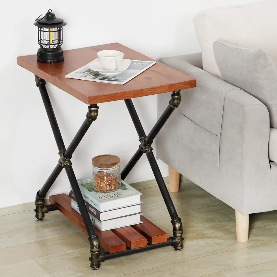 SSS Furniture Small End Table, Wooden Side Tables with Storage Shelf, Coffee Sofa Tables Nightstand for Living Room, Bedroom, Office, Bathroom, Rustic Brown