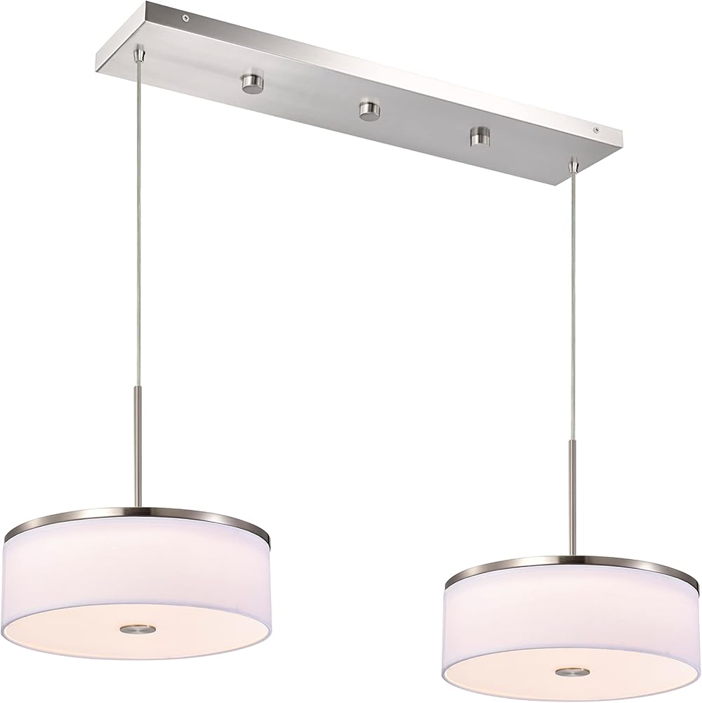 Pendant Lighting for Kitchen Island, Cluster 2-Light Hanging Linear Chandeliers, Brushed Nickel Drum Linen Fabric Shade, 50watts 2400lumens Color-Temperature Switchable 90CRI Dimmable LED Light