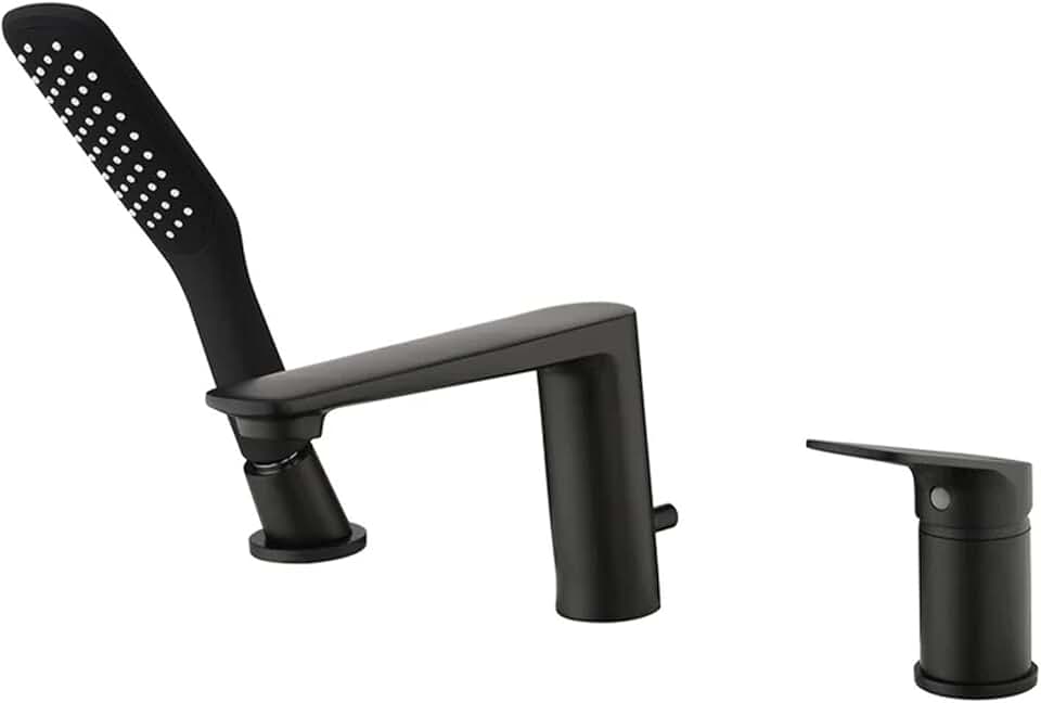 Bathtub Faucet Matte Black, Roman Tub Faucet with Handheld Shower, Single Handle Bathtub Faucet, 3 Holes Deck Mounted Bathtub Faucet, Bathroom Faucet, Brass