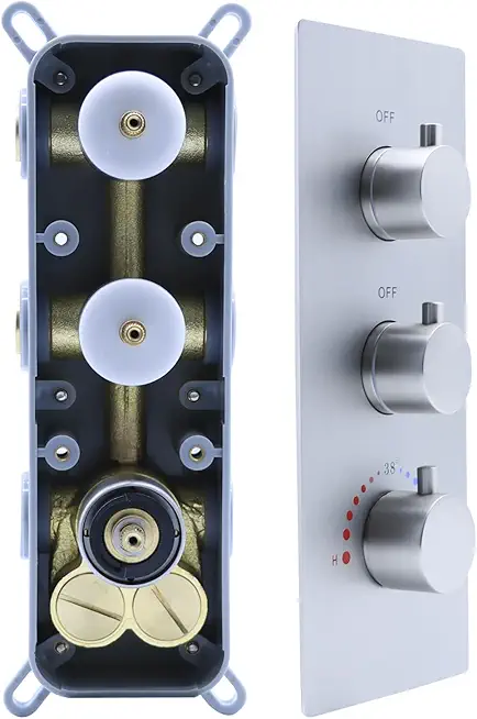 2 Function Shower Thermostatic Valve 3 Round Knob Valve Body Can Control Water Volume and Work at the Same Time Concealed Brass Bathroom Replacement Rough-In Valve(Brushed Nickel, 2-Way)