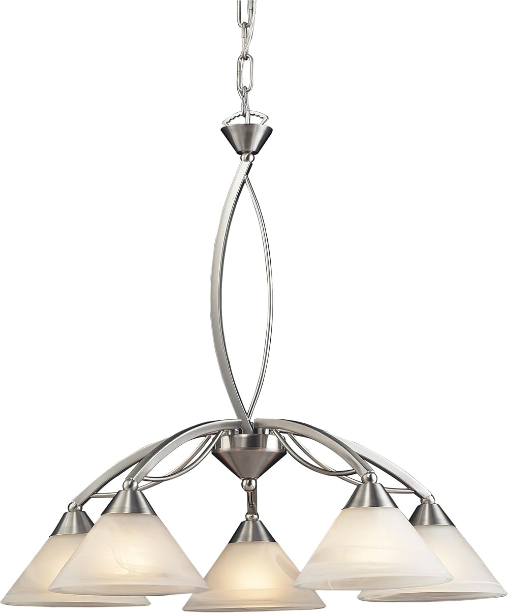 Elk 7636/5 5-Light Chandelier in Satin Nickel and Marbleized White Glass