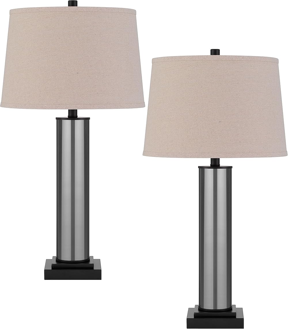 Garner 150W 3 Way Glass Table lamp with Taper Drum hardback Fabric Shade. Priced and Sold as Pairs